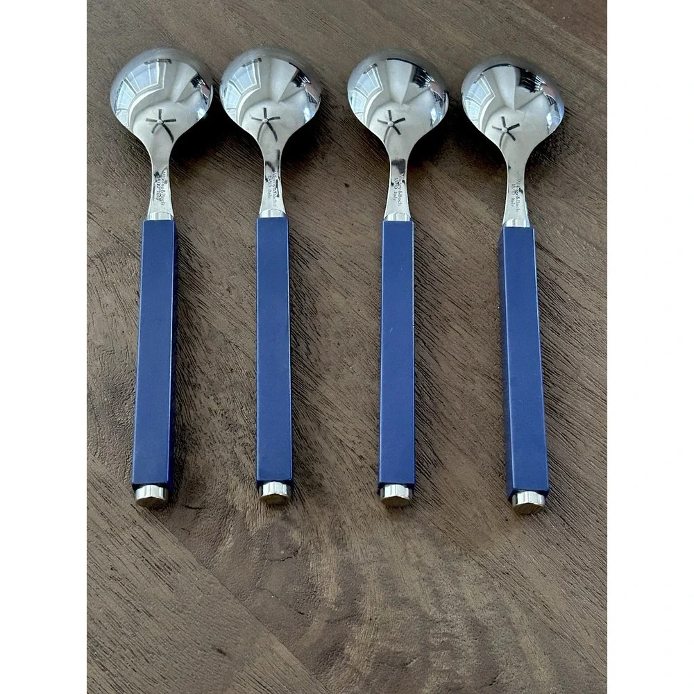 Villeroy & Boch Play Blue Ocean 4 Oval Place Soup Spoons 18/10 Stainless Italy